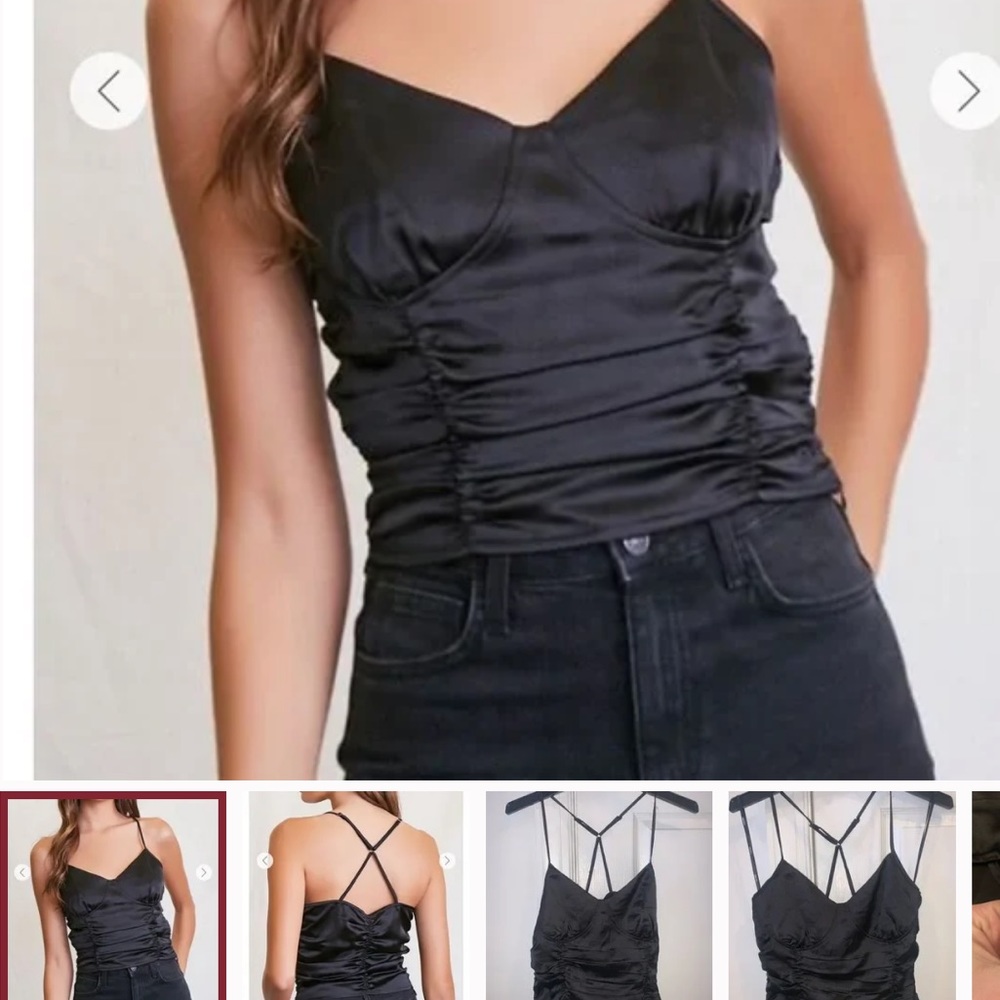 Ruched Satin Criss Cross Cami - Forever 21 Size Small in Black Size S